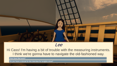 character on deck, dialog box in the lower sectionts