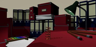 the srping on top of a tower of office boxes(3D)