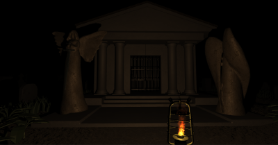 graveyard illuminated by blue mist (lightmode)