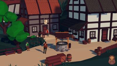 a well, some houses and some NPCs in the starting village