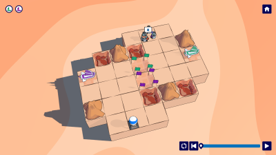 Mid game level featuring 2 ships, water source and village.